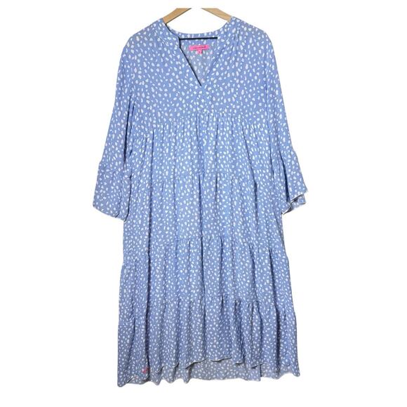 Simply Southern Blue Polka Dot V-neck Midi Dress Women’s Size L - Picture 1 of 9
